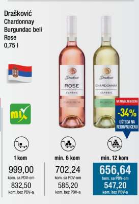 Drašković Chardonnay Burgundac beli Rose 0,75 l