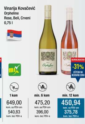 Vinarija Kovačević Orpheline Rose, Beli, Crveni