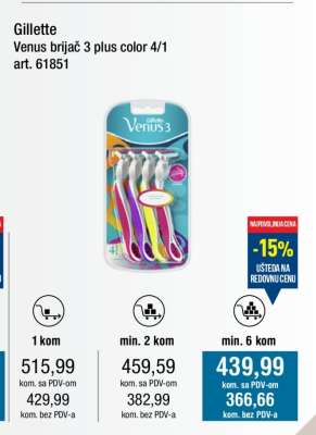 Gillette Venus brijač 3 plus color 4/1