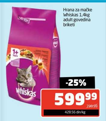 Hrana za mačke Whiskas 1,4kg adult govedina briketi