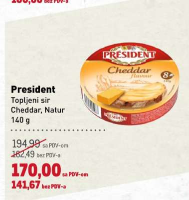 President Topljeni sir Cheddar, Natur 140 g