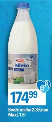 Svěže mléko 2.8%mm Maxi, 1.5l