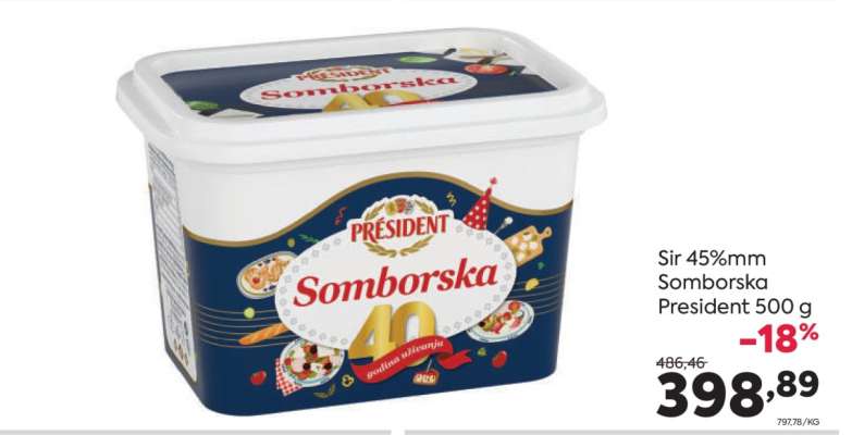 Sir 45%mm Somborska President 500 g