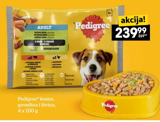 Pedigree® kesice, govedina i živina, 4 x 100 g