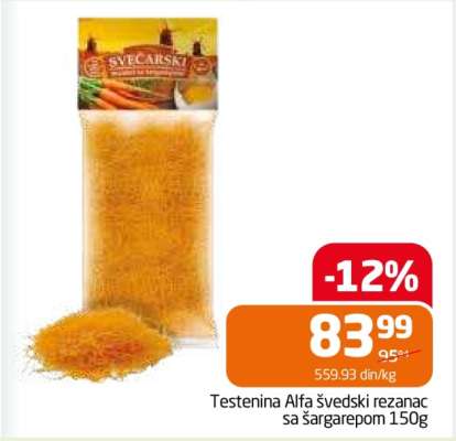 Testenina Alfa švedski rezanac sa šargarepom 150g