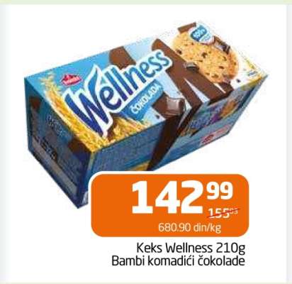 Keks Wellness 210g Bambi komadići čokolade