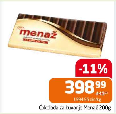 Čokolada za kuvanje Menaž 200g