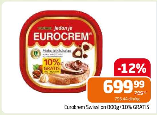 Eurokrem Swisslion 800g+10% GRATIS