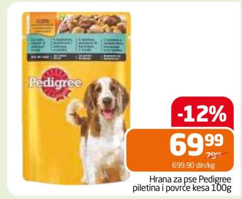 Hrana za pse Pedigree piletina i povrće kesa 100g