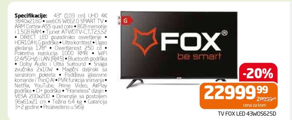 TV FOX LED 43WOS625D