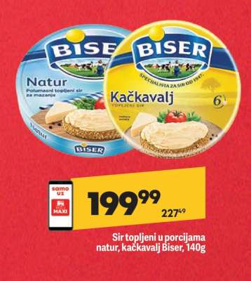 Sir topljeni u porcijama Natur, kačkavalj Biser, 140g