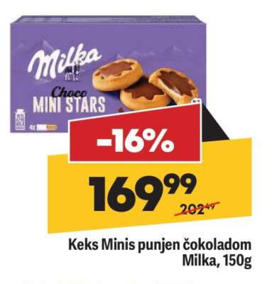 Keks Minis punjen čokoladom Milka 150g