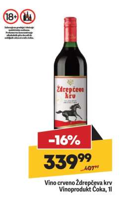 Vino crveno Ždrepčeva krv Vinoprodukt Čoka, 1l
