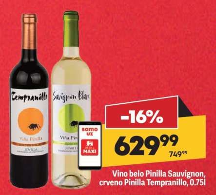 Vino belo Pinilla Sauvignon, crveno Pinilla Tempranillo, 0.75l
