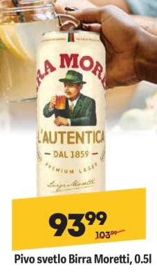 Pivo svetlo Birra Moretti, 0,5l