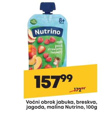 Voćni obrok jabuka breskva jagoda/malina Nutrino , 100g