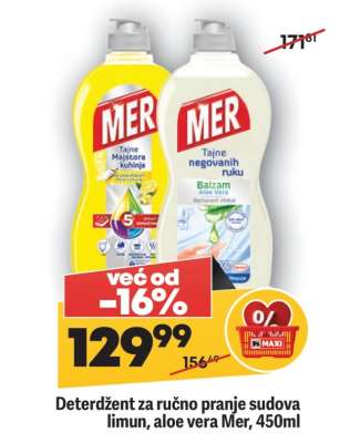 Deterdžent za ručno pranje sudova Limun, Aloe vera Mer, 450ml