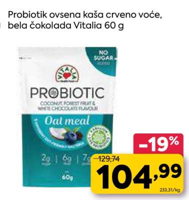 Probiotik ovsena kaša crveno voće, bela čokolada Vitalia 60 g