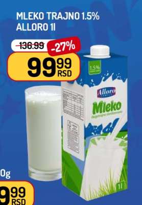 Mleko trajno 1.5% Alloro 1l