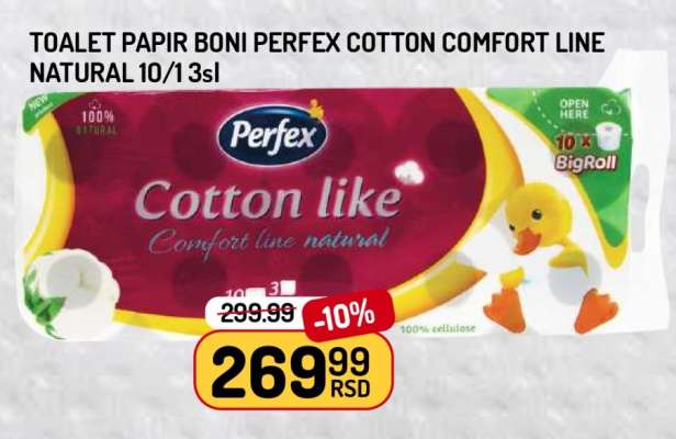 TOALET PAPIR BONI PERFEX COTTON COMFORT LINE NATURAL 10/1 3SL