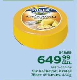 Sir kačkavalj Krstaš Biser 45%m.m. 450g