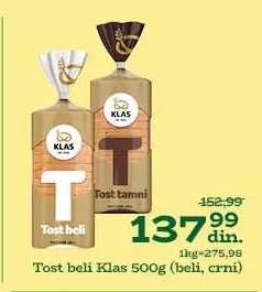 Tost beli Klas 500g (beli, crni)