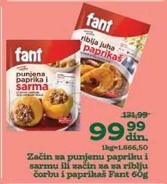 Začin za punjenu papriku i sarmu ili začin za riblju čorbu i paprikaš Fant 60g