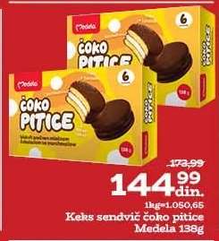Keks sendvič čoko pitice Medela 138g