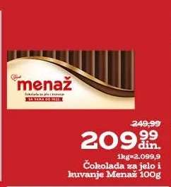 Čokolada za jelo i kuvanje Menaž 100g
