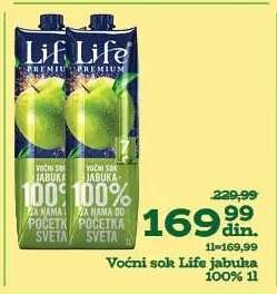 Voćni sok Life jabuka 100% 1l