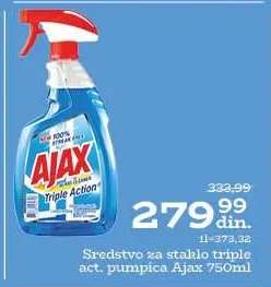 Sredstvo za staklo triple act. pumpica Ajax 750ml