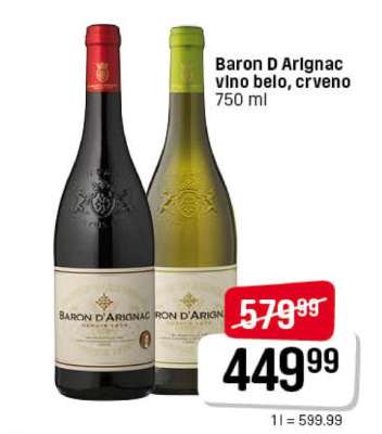 Baron D Arignac vino belo, crveno