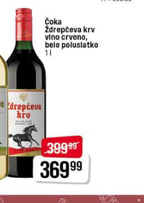 Čoka Ždrepčeva krv vino crveno, belo poluslatko