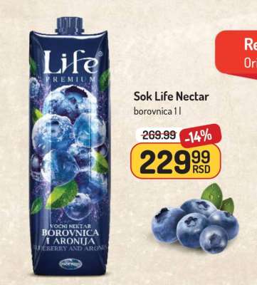 Sok Life Nectar borovnica 1l