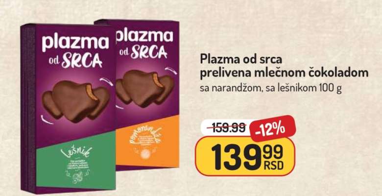 Plazma od srca prelivena mlečnom čokoladom