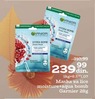 Maska za lice moisture+aqua bomb Garnier 28g