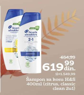 Šampon za kosu H&S 400ml (citrus, classic clean 2u1)