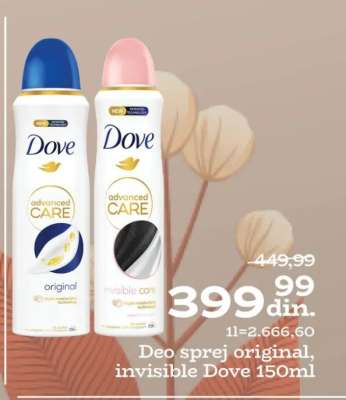 Deo sprej original, invisible Dove 150ml