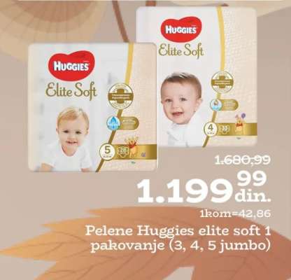 Pelene Huggies elite soft 1 pakovanje (3, 4, 5 jumbo)