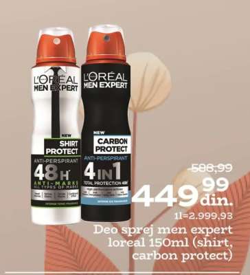 Deo sprej men expert loreal 150ml (shirt, carbon protect)