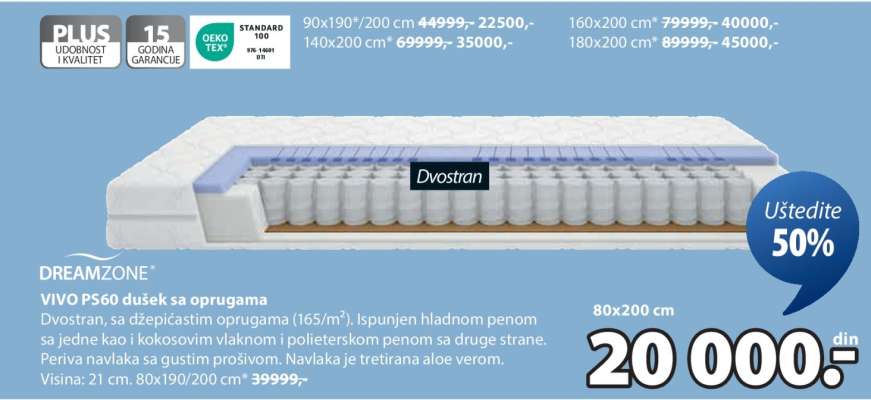 DREAMZONE VIVO P560 dušek sa oprugama