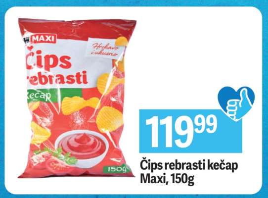 Čips rebrasti kečap Maxi, 150g
