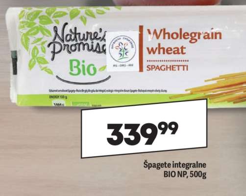 Špagete integralne BIO NP, 500g