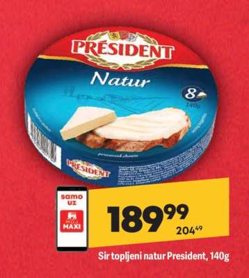 Sir topljeni natur President 140g