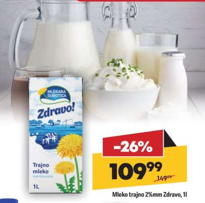 Mleko trajno 2%mm Zdravo, 1l
