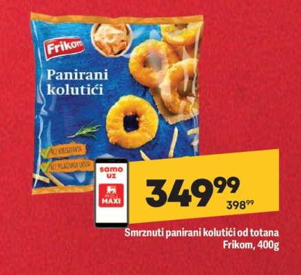 Smrznuti panirani kolutići od totana Frikom, 400g