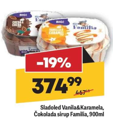 Sladoled Vanila&Karamela, Čokolada sirup Familia, 900ml