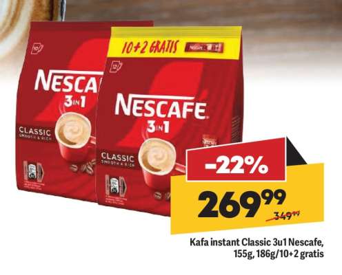 Kafa instant Classic 3u1 Nescafe 155g, 186g, 10+2 gratis