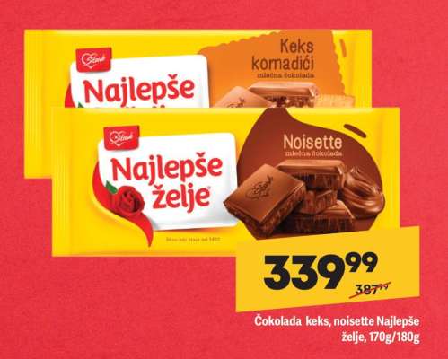 Čokolada keks, Noisette Najlepše želje, 170g, 180g
