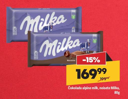 Čokolada alpine milk, noisete Milka, 80g